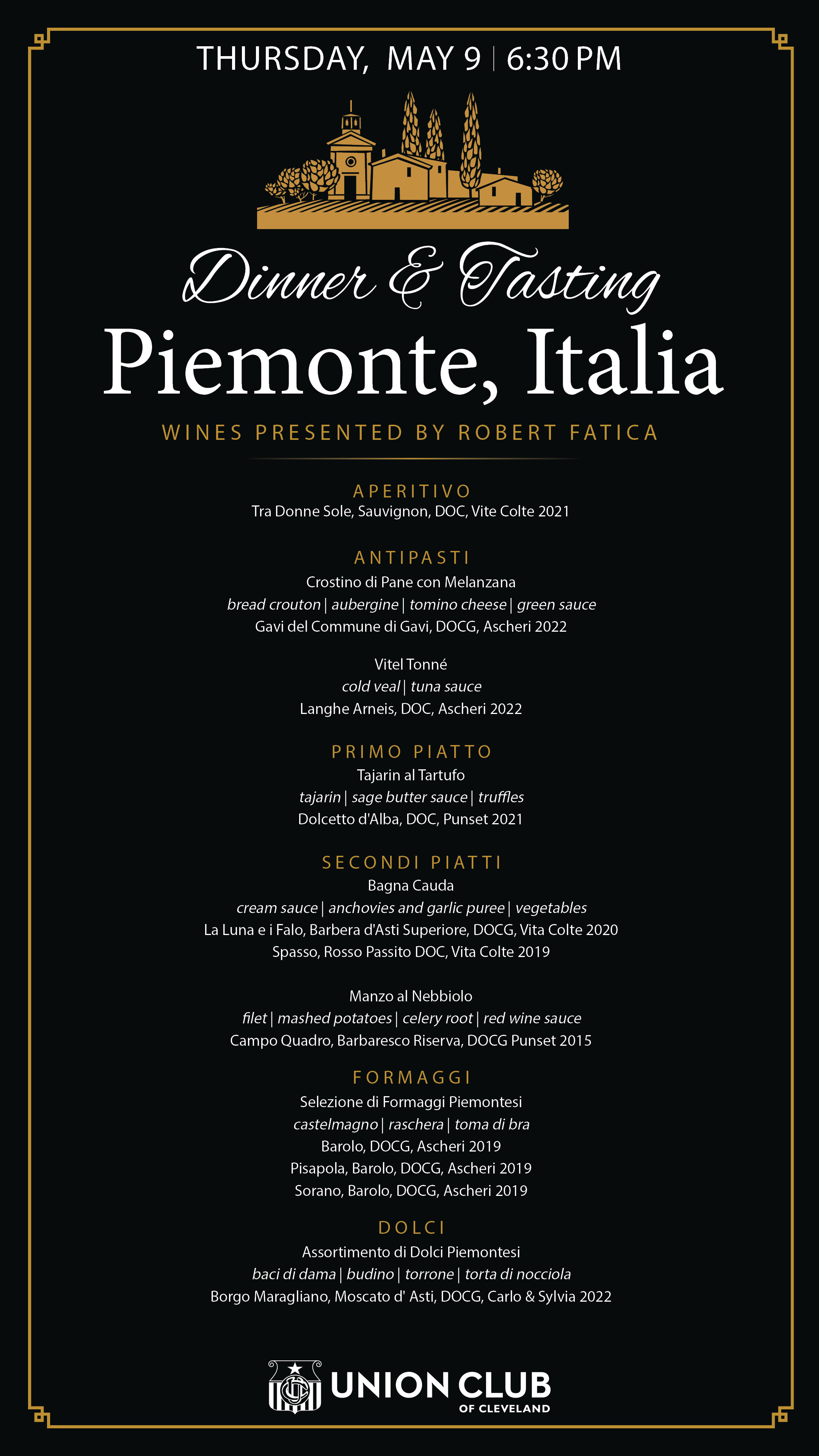 Piemonte Italia Dinner and Tasting